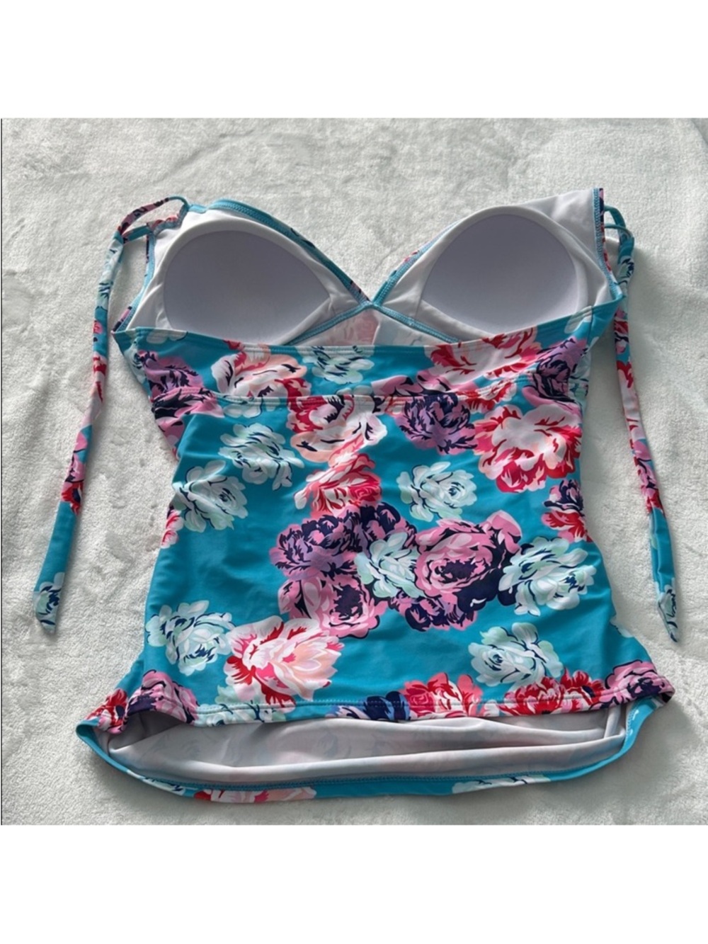 Floral Halter Tankini Top - Teal Pink - Picture 3 of 7